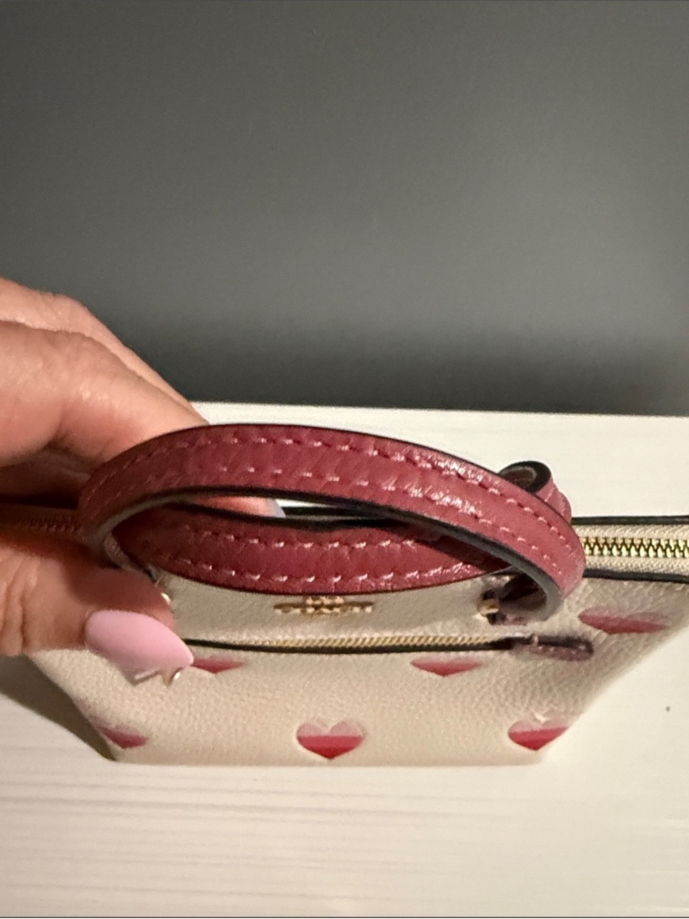Coach Mini Gallery Crossbody Bag in white with a stripe heart print. - Picture 5 of 11